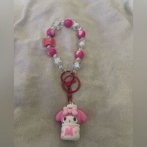 Pink and White Character Keychain/ Phone Wristlet 2 in one.